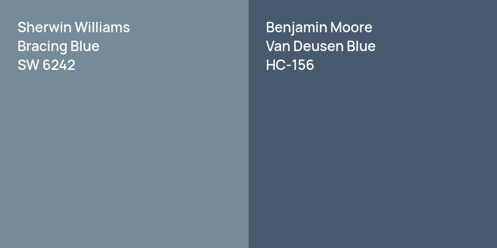 Sherwin Williams Bracing Blue vs. Benjamin Moore Van Deusen Blue