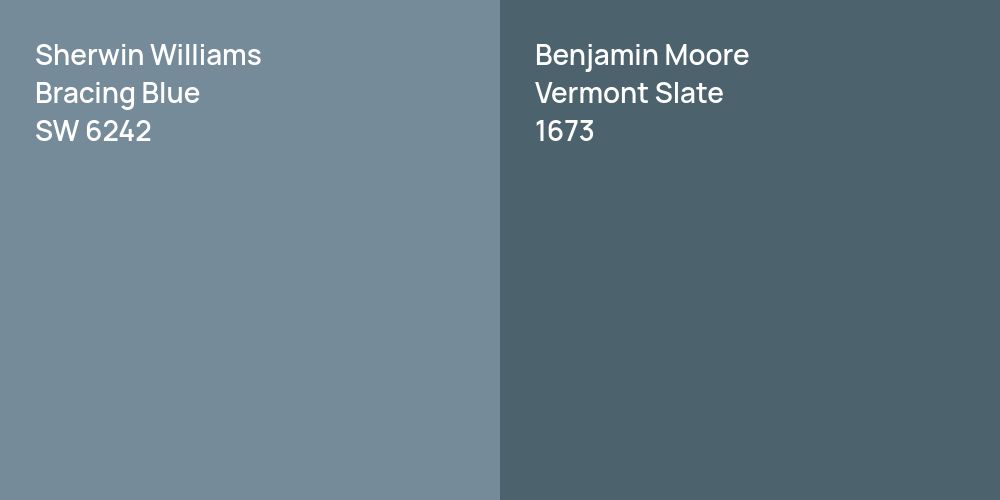 Sherwin Williams Bracing Blue vs. Benjamin Moore Vermont Slate