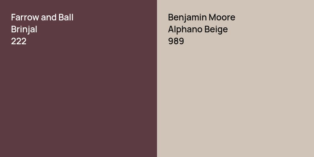 Farrow and Ball Brinjal vs. Benjamin Moore Alphano Beige