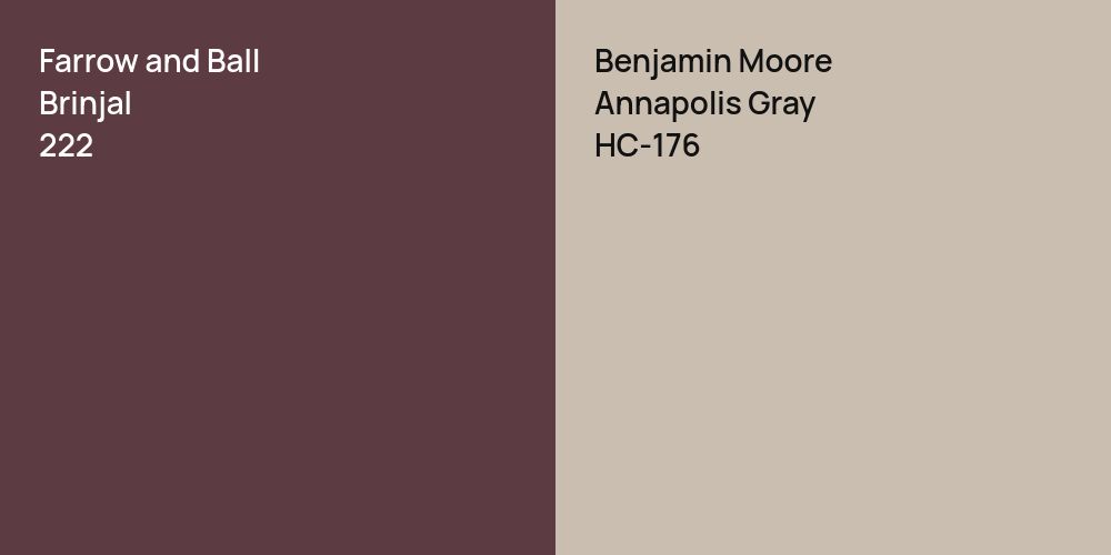 Farrow and Ball Brinjal vs. Benjamin Moore Annapolis Gray