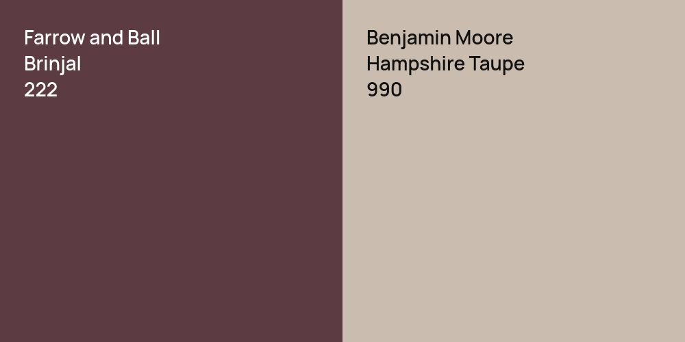 Farrow and Ball Brinjal vs. Benjamin Moore Hampshire Taupe