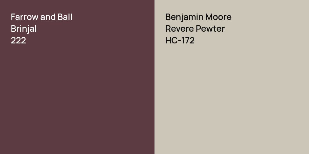 Farrow and Ball Brinjal vs. Benjamin Moore Revere Pewter