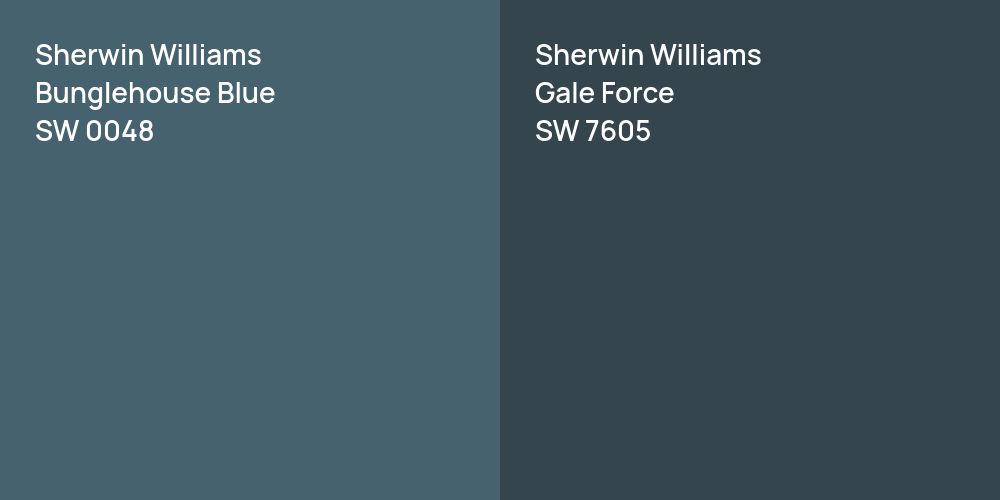 Sherwin Williams Bunglehouse Blue vs. Sherwin Williams Gale Force