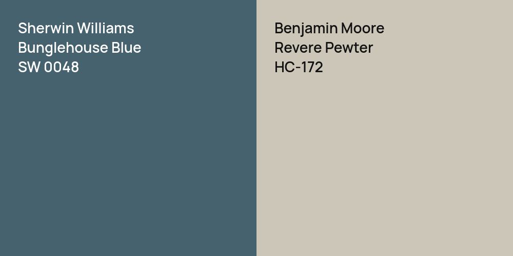 Sherwin Williams Bunglehouse Blue vs. Benjamin Moore Revere Pewter