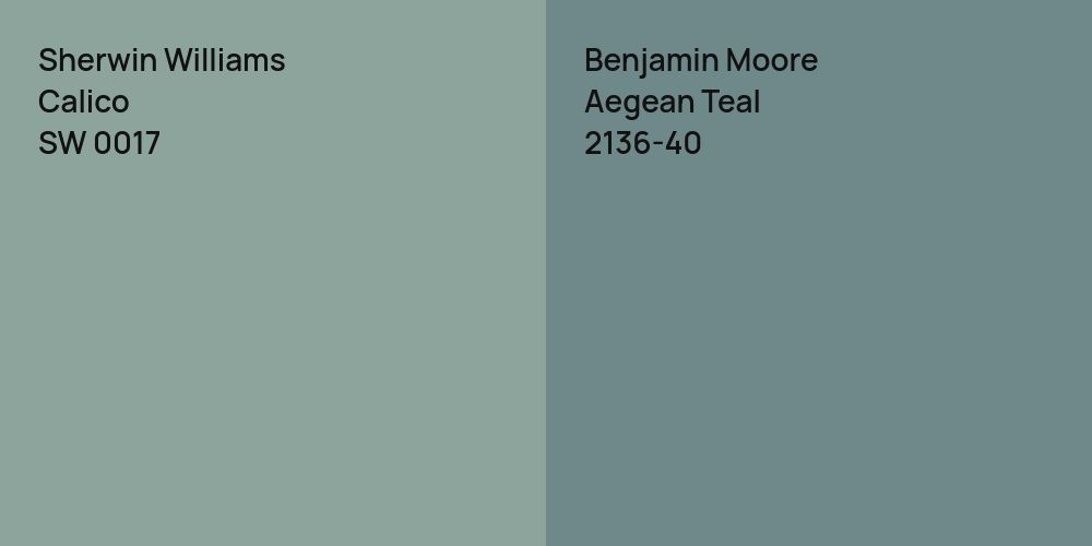 Sherwin Williams Calico vs. Benjamin Moore Aegean Teal