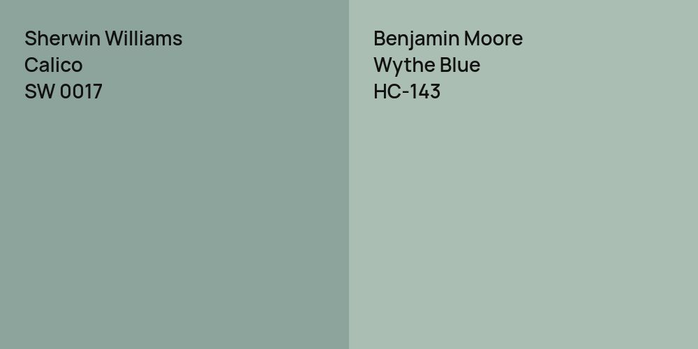 Sherwin Williams Calico vs. Benjamin Moore Wythe Blue