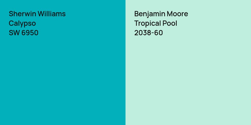 Sherwin Williams Calypso vs. Benjamin Moore Tropical Pool comparison