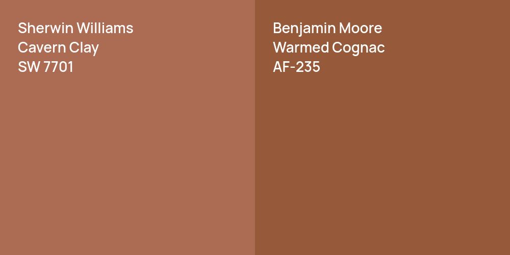 Sherwin Williams Cavern Clay vs. Benjamin Moore Warmed Cognac