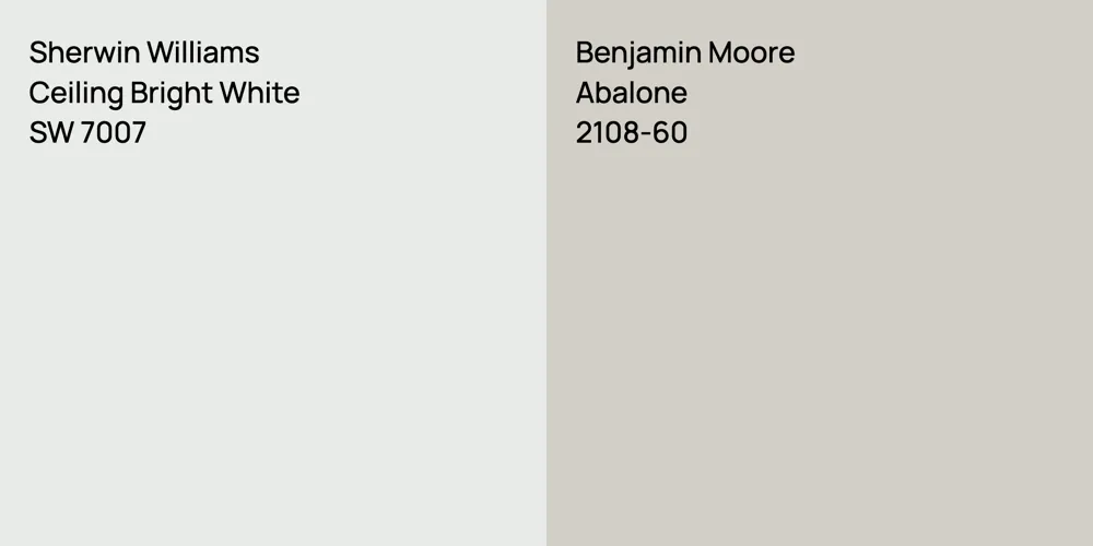 Sherwin Williams Ceiling Bright White vs. Benjamin Moore Abalone