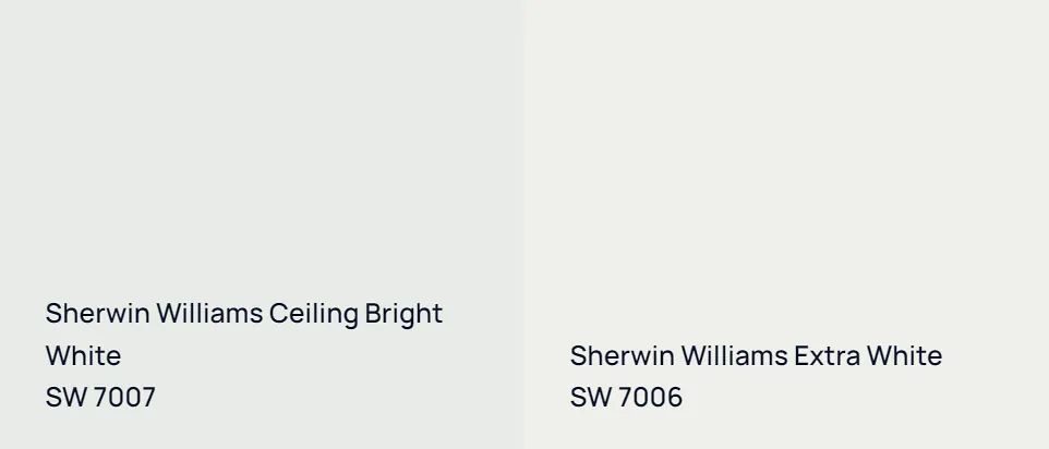 Sherwin Williams Ceiling Bright White SW 7007 vs Sherwin Williams Extra White SW 7006