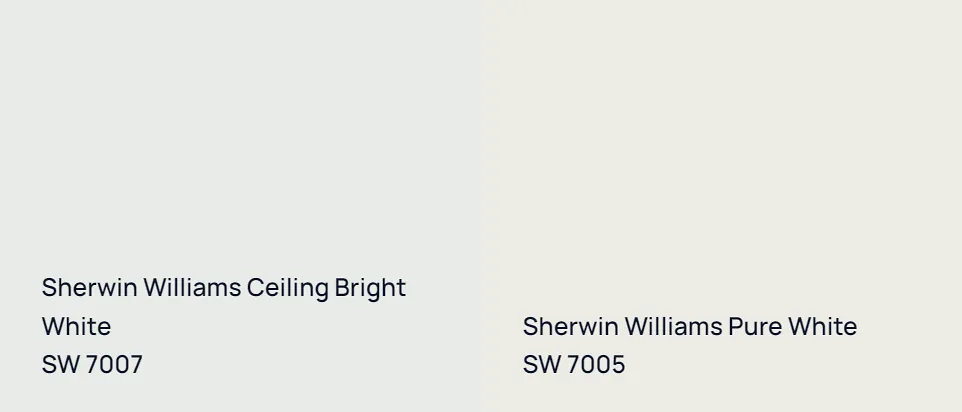 Sherwin Williams Ceiling Bright White SW 7007 vs Sherwin Williams Pure White SW 7005