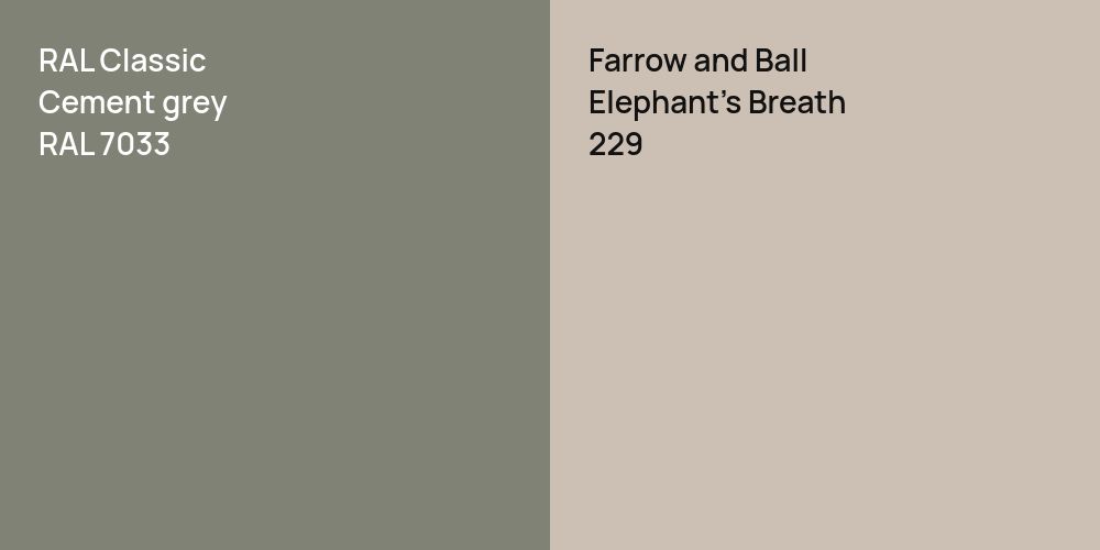 RAL Classic  Cement grey vs. Farrow and Ball Elephant's Breath