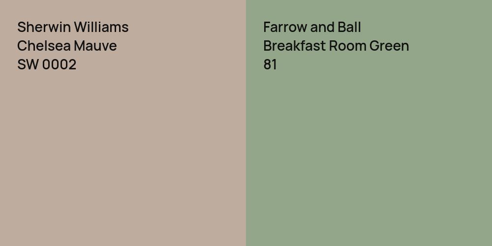 Sherwin Williams Chelsea Mauve vs. Farrow and Ball Breakfast Room Green