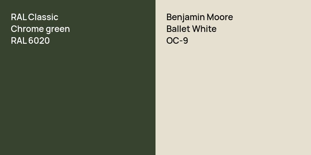 RAL Classic  Chrome green vs. Benjamin Moore Ballet White