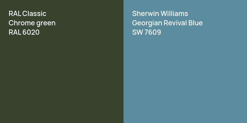 RAL Classic  Chrome green vs. Sherwin Williams Georgian Revival Blue