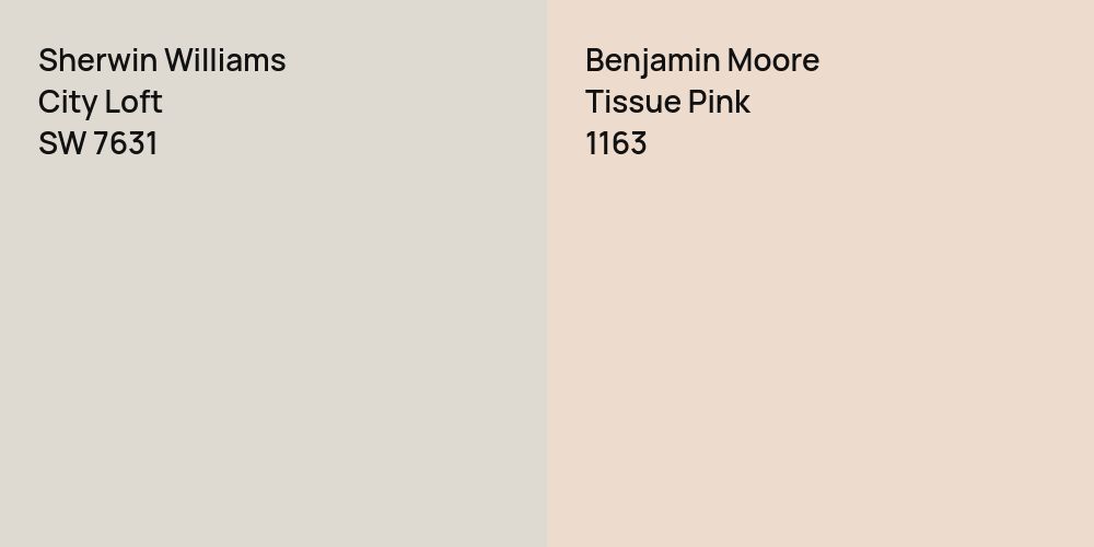 Sherwin Williams City Loft vs. Benjamin Moore Tissue Pink