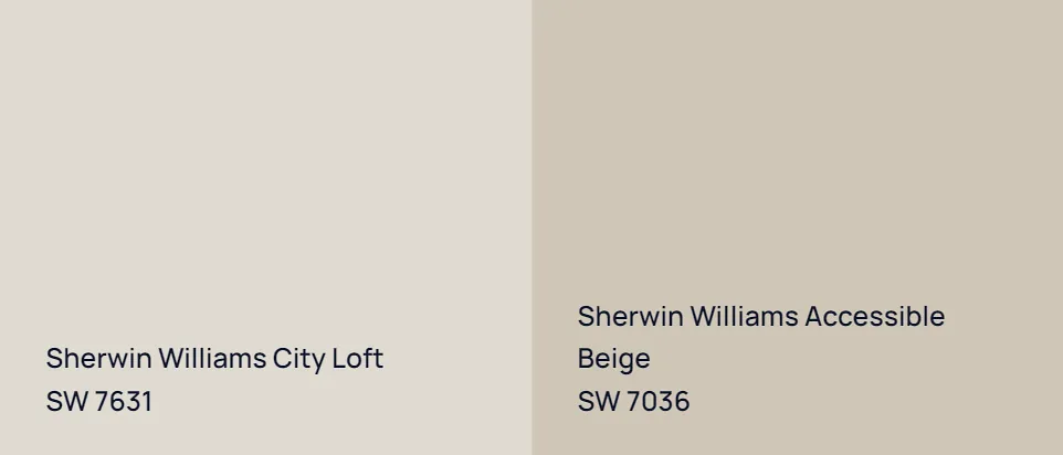 Sherwin Williams City Loft SW 7631 vs Sherwin Williams Accessible Beige SW 7036