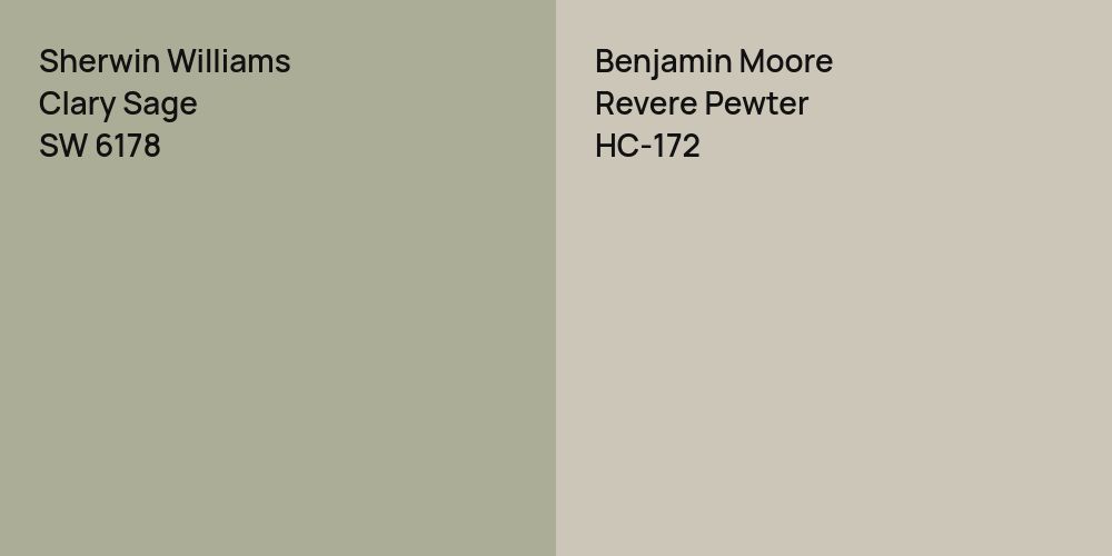 Sherwin Williams Clary Sage vs. Benjamin Moore Revere Pewter