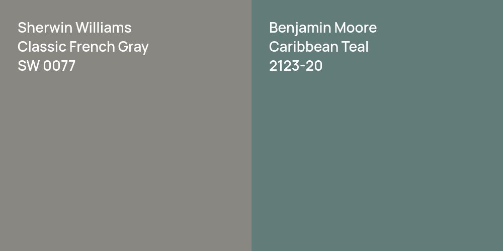 Sherwin Williams Classic French Gray vs. Benjamin Moore Caribbean Teal