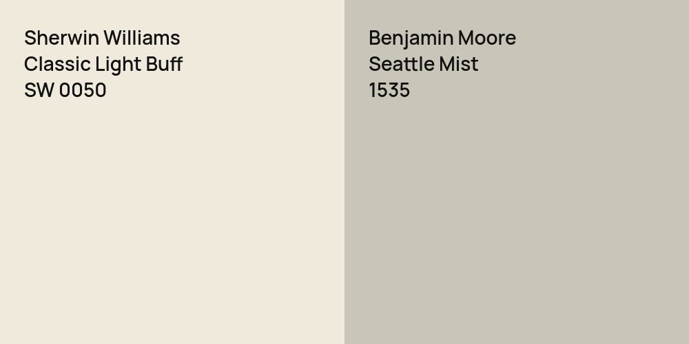 Sherwin Williams Classic Light Buff vs. Benjamin Moore Seattle Mist