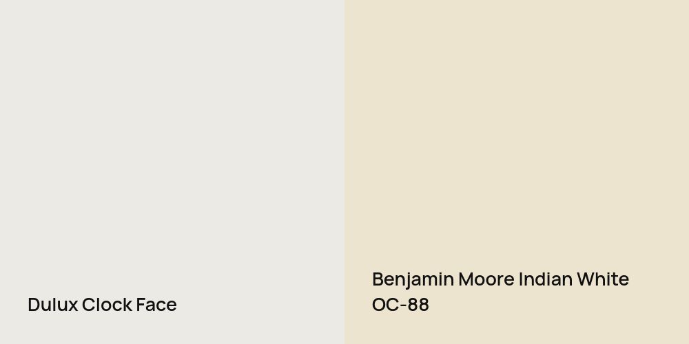 Dulux Clock Face vs. Benjamin Moore Indian White