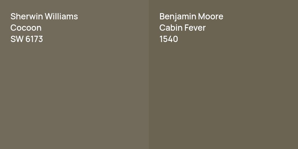 Sherwin Williams Cocoon vs. Benjamin Moore Cabin Fever