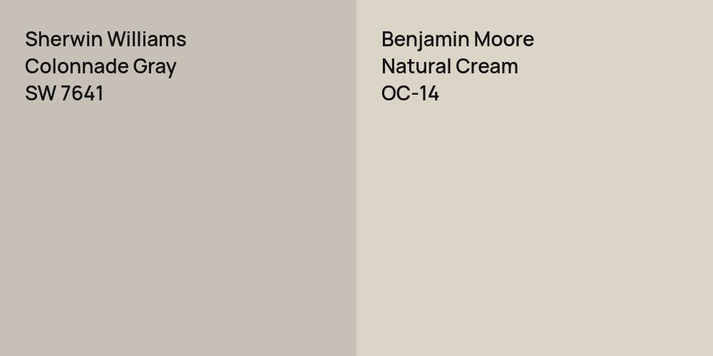 Sherwin Williams Colonnade Gray vs. Benjamin Moore Natural Cream