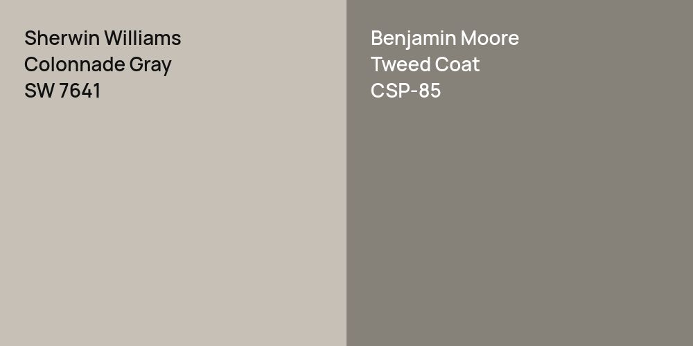 Sherwin Williams Colonnade Gray vs. Benjamin Moore Tweed Coat