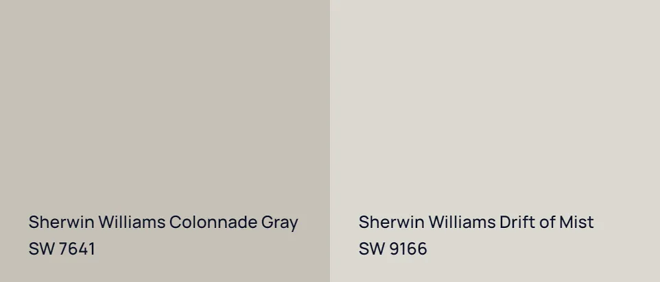 Sherwin Williams Colonnade Gray SW 7641 vs Sherwin Williams Drift of Mist SW 9166
