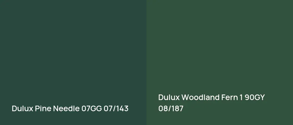 Dulux Pine Needle 07GG 07/143 vs Dulux Woodland Fern 1 90GY 08/187