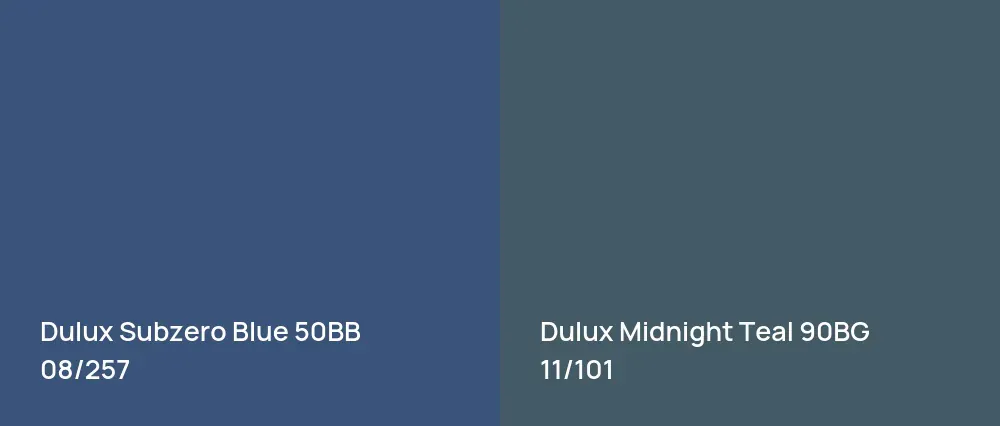 Dulux Subzero Blue 50BB 08/257 vs Dulux Midnight Teal 90BG 11/101