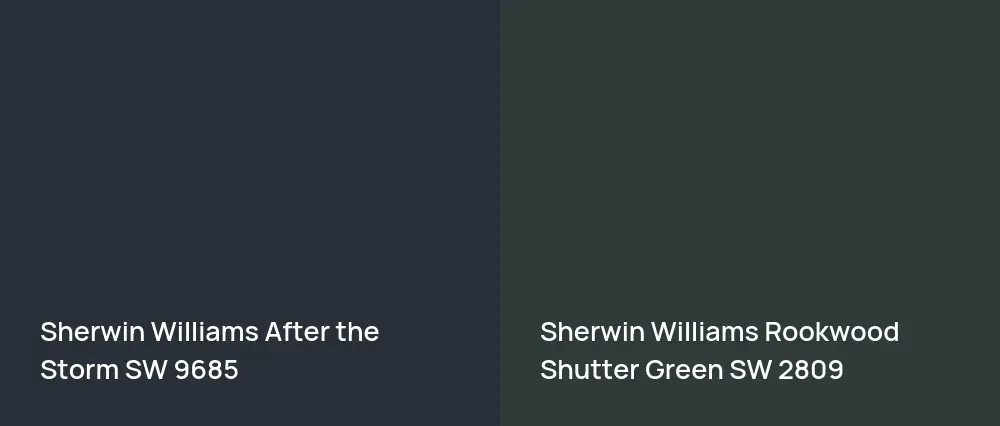 Sherwin Williams After the Storm SW 9685 vs Sherwin Williams Rookwood Shutter Green SW 2809