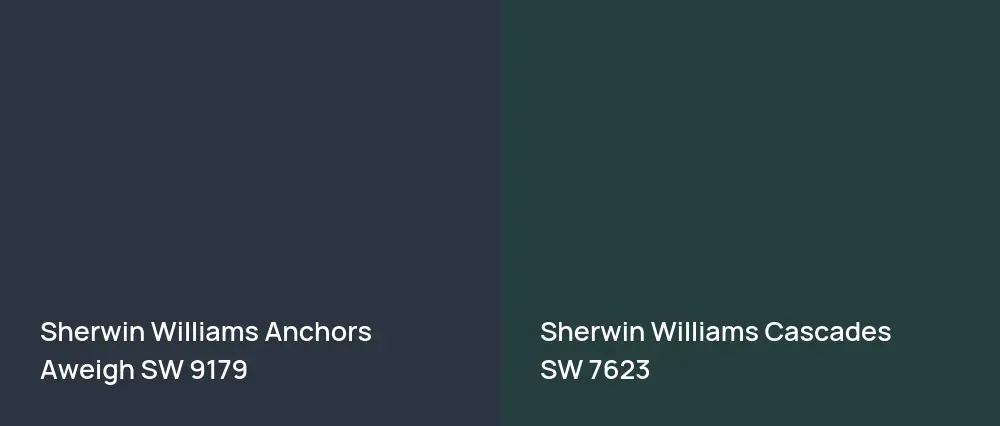 Sherwin Williams Anchors Aweigh SW 9179 vs Sherwin Williams Cascades SW 7623