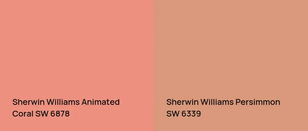 Sherwin Williams Animated Coral SW 6878 vs Sherwin Williams Persimmon SW 6339