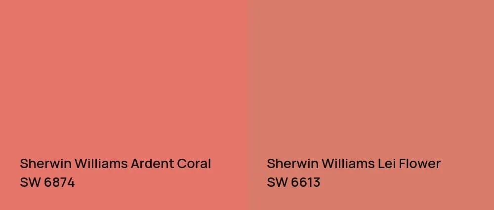 Sherwin Williams Ardent Coral SW 6874 vs Sherwin Williams Lei Flower SW 6613