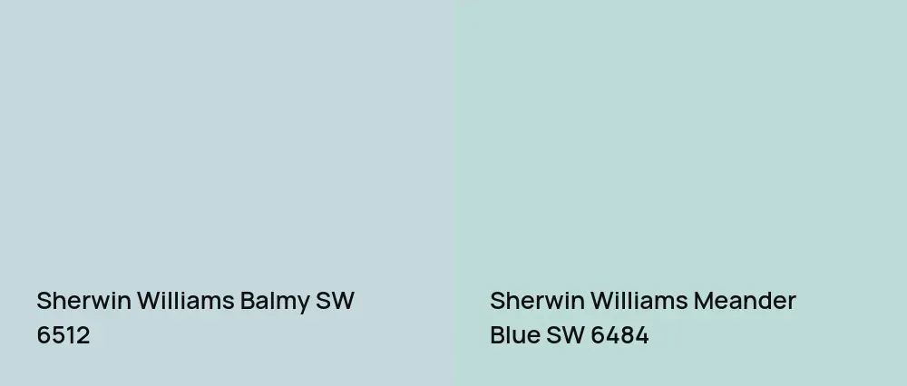 Sherwin Williams Balmy SW 6512 vs Sherwin Williams Meander Blue SW 6484