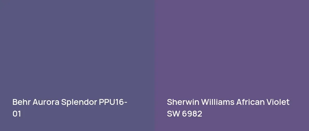 Behr Aurora Splendor PPU16-01 vs Sherwin Williams African Violet SW 6982