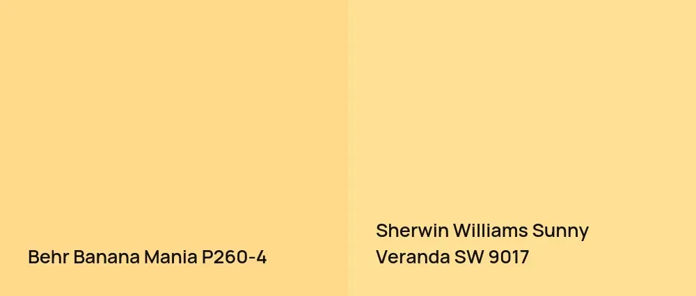 Behr Banana Mania P260-4 vs Sherwin Williams Sunny Veranda SW 9017