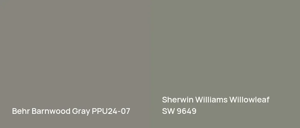 Behr Barnwood Gray PPU24-07 vs Sherwin Williams Willowleaf SW 9649