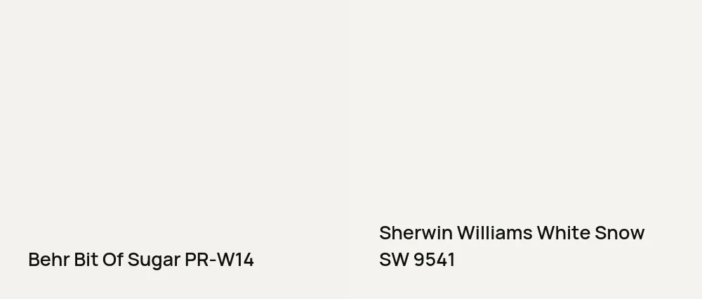 Behr Bit Of Sugar PR-W14 vs Sherwin Williams White Snow SW 9541