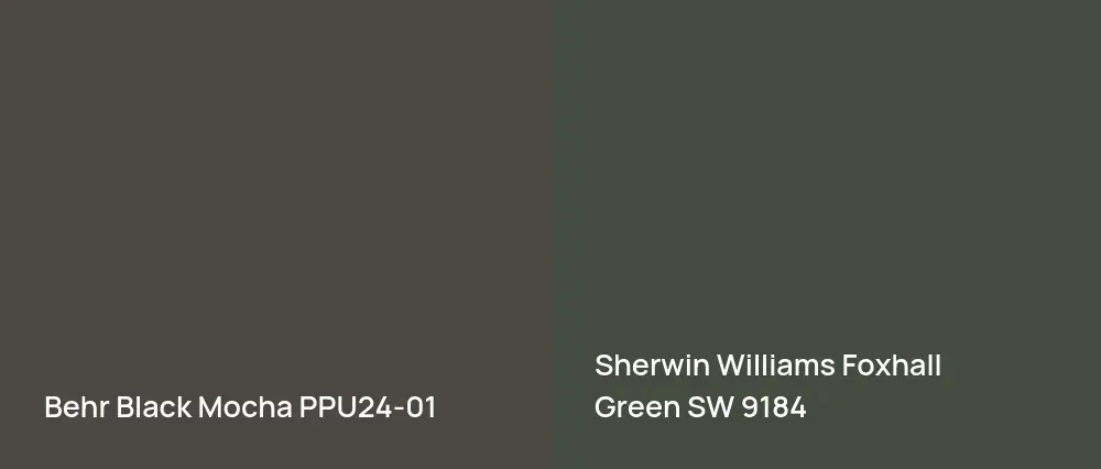 Behr Black Mocha PPU24-01 vs Sherwin Williams Foxhall Green SW 9184