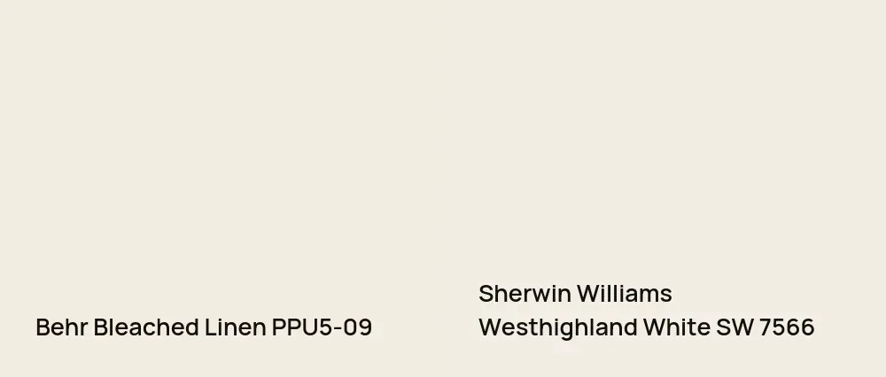 Behr Bleached Linen PPU5-09 vs Sherwin Williams Westhighland White SW 7566
