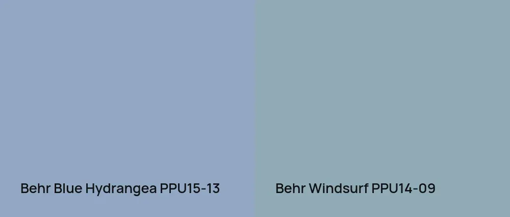 Behr Blue Hydrangea PPU15-13 vs Behr Windsurf PPU14-09