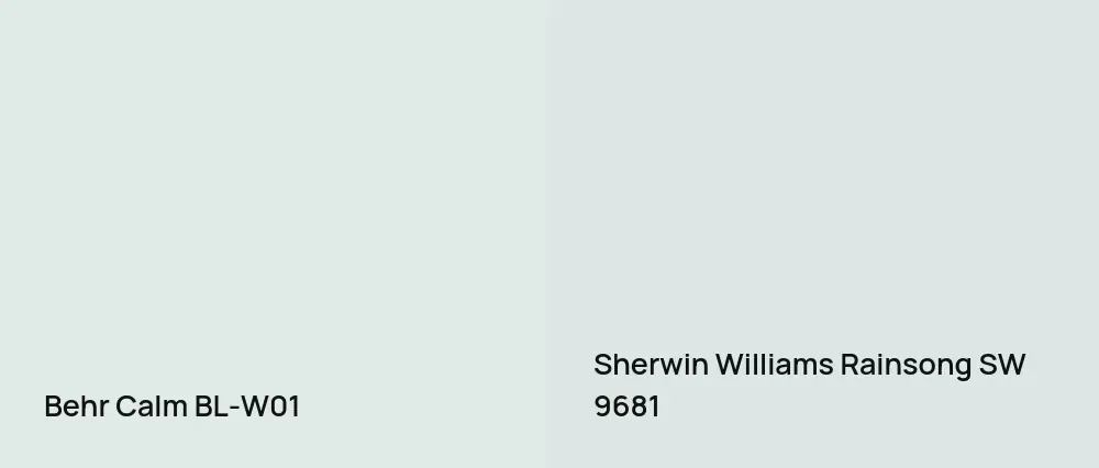 Behr Calm BL-W01 vs Sherwin Williams Rainsong SW 9681