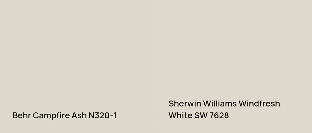 Behr Campfire Ash N320-1 vs Sherwin Williams Windfresh White SW 7628