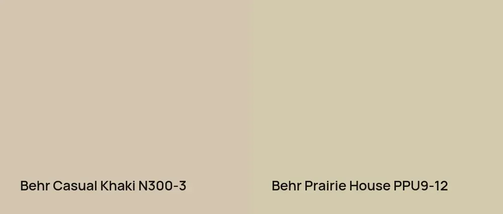Behr Casual Khaki N300-3 vs Behr Prairie House PPU9-12