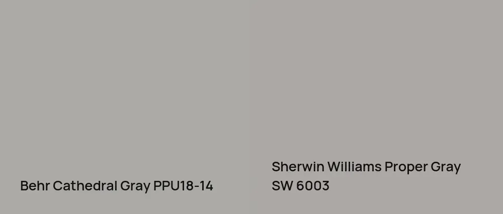 Behr Cathedral Gray PPU18-14 vs Sherwin Williams Proper Gray SW 6003