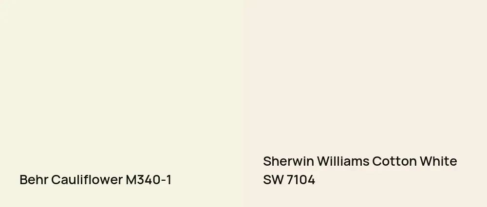 Behr Cauliflower M340-1 vs Sherwin Williams Cotton White SW 7104