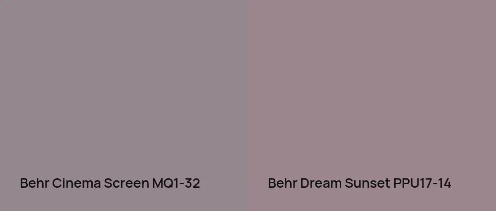 Behr Cinema Screen MQ1-32 vs Behr Dream Sunset PPU17-14
