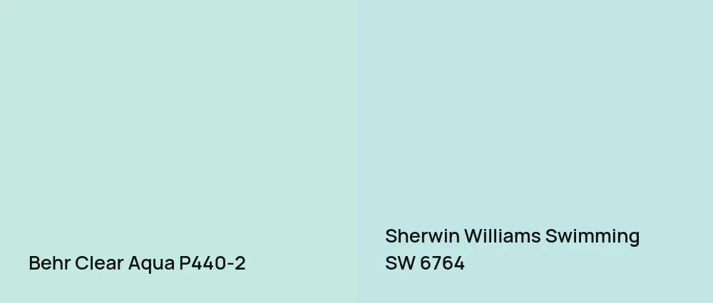 Behr Clear Aqua P440-2 vs Sherwin Williams Swimming SW 6764